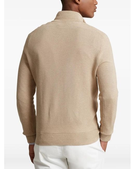 Polo Ralph Lauren Natural Pull À Col Zippé Et Logo Brodé for men