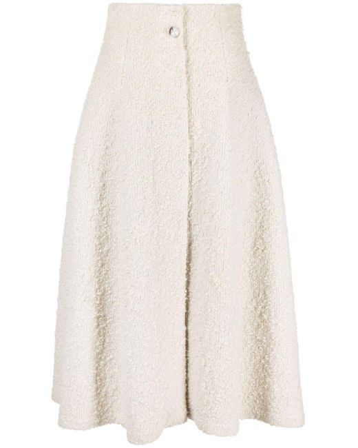 Rochas White A-line Bouclé Midi Skirt