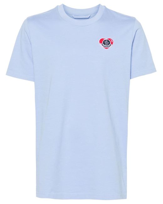メンズ Moncler ハート ロゴパッチ Tシャツ Blue