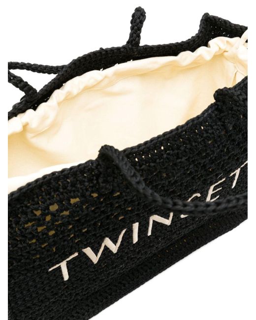 Twin Set Black Logo-embroidered Crochet Tote Bag