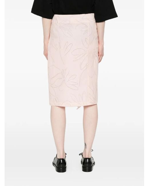 Plan C Pink Ruffled-Detail Midi Skirt