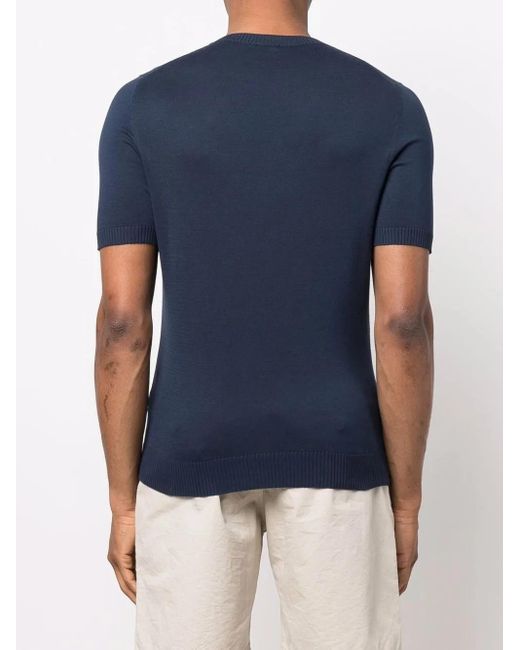 Malo Blue Short-Sleeve Fitted Knit Top for men