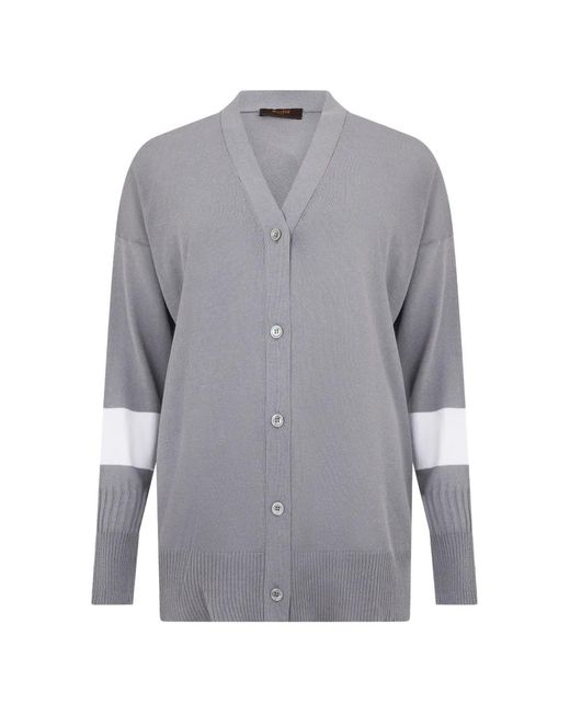 Moorer Gray Stripe-Detail V-Neck Cardigan