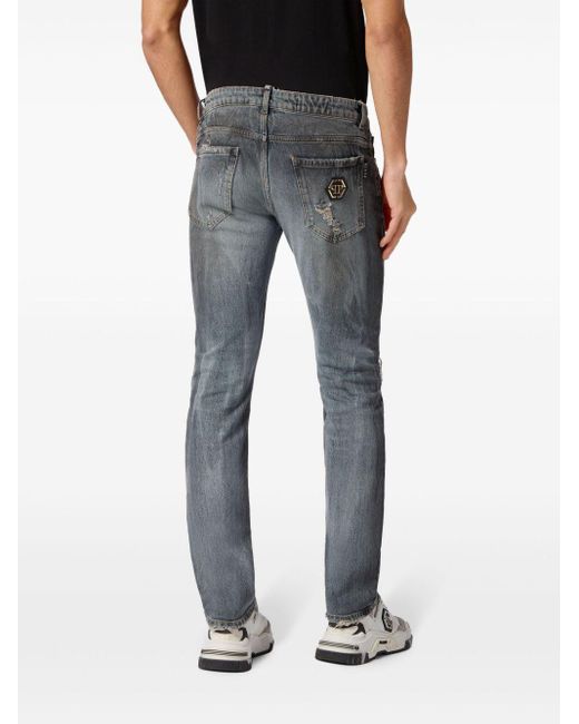 Philipp Plein Blue Mid-Rise Slim-Fit Jeans for men