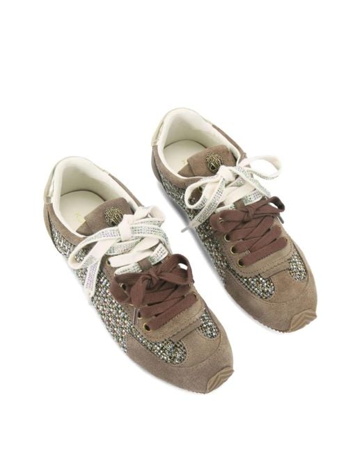 Kurt Geiger Brown Islington Crystal-Embellished Suede Sneakers
