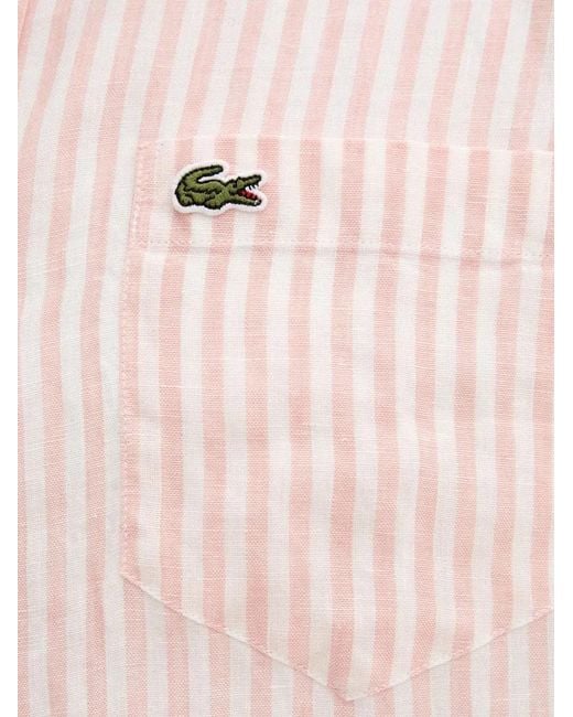 Lacoste White Striped Short-Sleeve Linen Shirt for men
