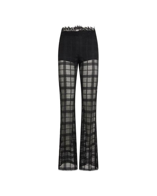 Alberta Ferretti Black Lace-Trim Flared Trousers