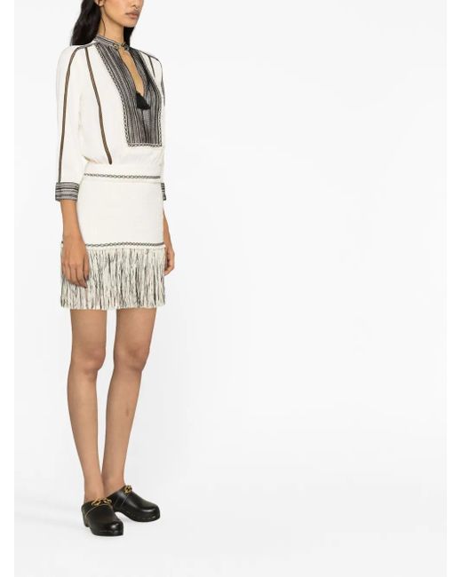Elisabetta Franchi Gray Fringed Georgette And Tweed Minidress
