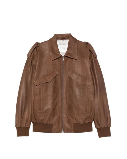 Tela Brown Flap-Pocket Bomber Jacket