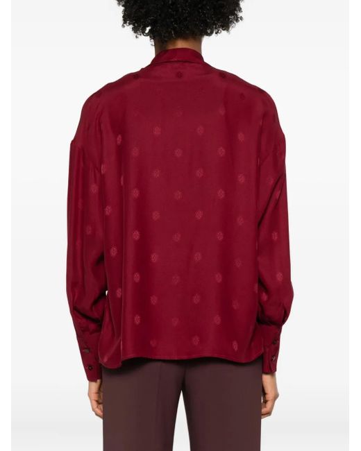 Etro Red Dotted-Print Tie-Neck Blouse