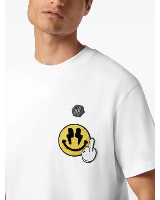 Philipp Plein White Smile-Patch T-Shirt for men