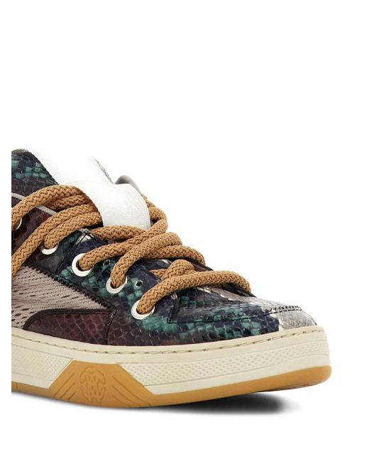 Roberto Cavalli Brown Snakeskin-Print Sneakers