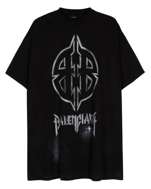 Balenciaga Black Metal Bb Stencil Cotton T-Shirt
