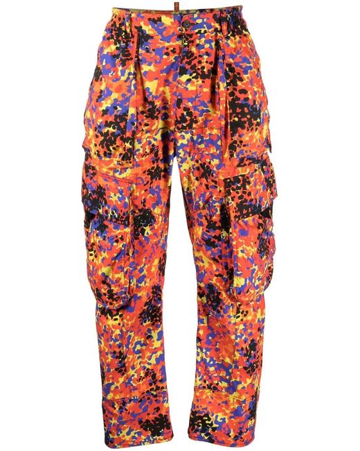 DSquared² Red Abstract-Print Cargo Trousers for men