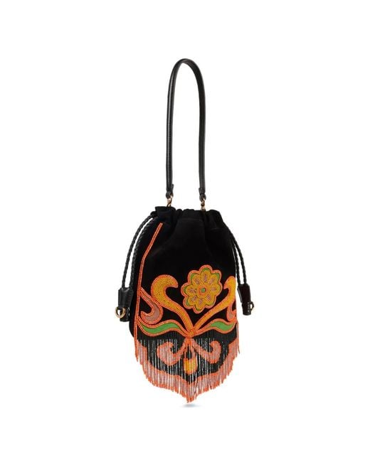 Etro Black Suede Leather Bucket Bag