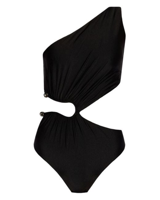 Self-Portrait Black One-shoulder Draped Swimsuit