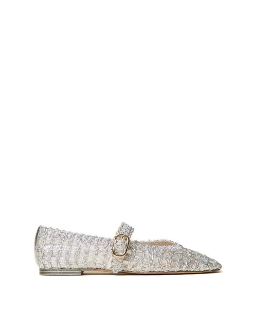 Twinset White Buckle-Strap Embroidered Ballerinas