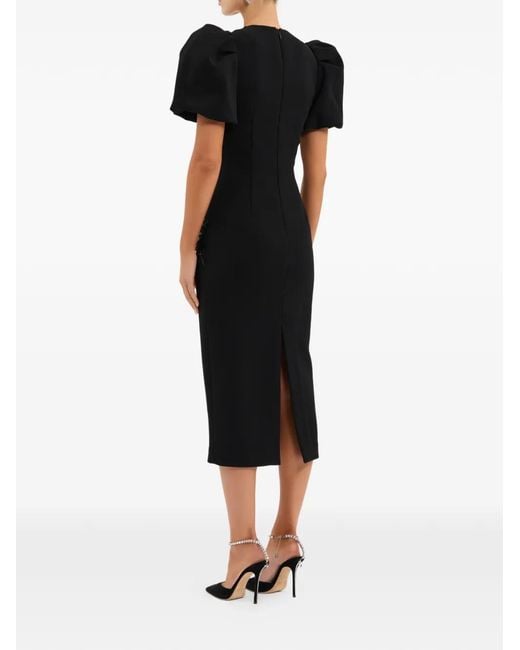 Rebecca Vallance Black Livia Puff-Sleeve Midi Dress
