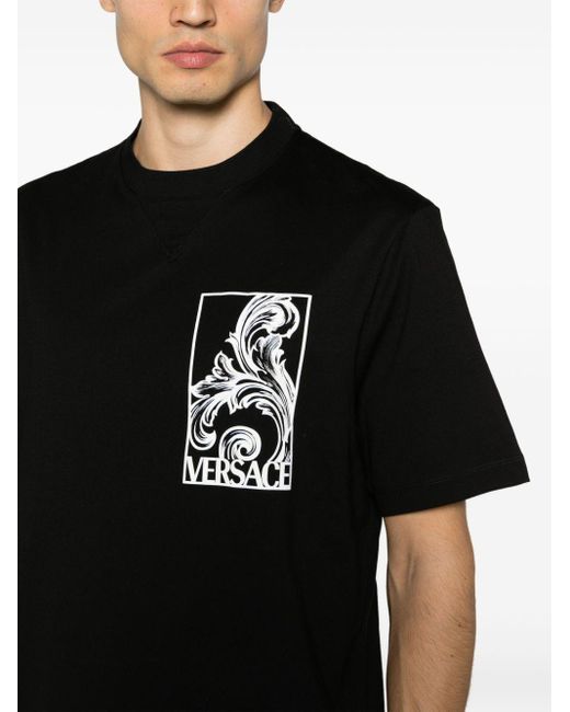 Versace Black Palmette-Print Cotton T-Shirt for men