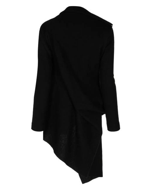 Yohji Yamamoto Black Asymmetric-Hem Wool Coat