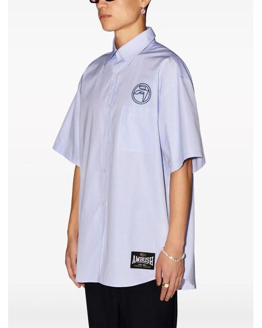 Ambush White Short-Sleeve Striped Cotton Shirt for men