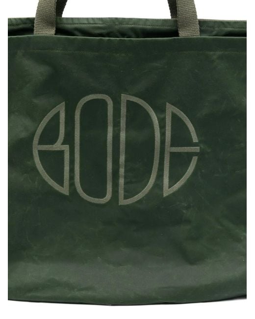Bode Green Waxed Cotton Zip Tote for men