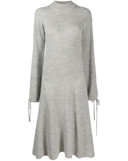 MSGM Gray Ribbed Wool Knit Jumper Dress