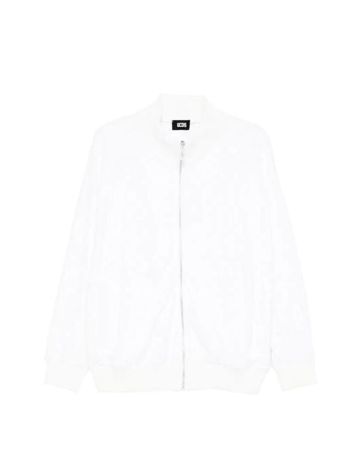 Gcds White Textured Zip-Fastening Jacket