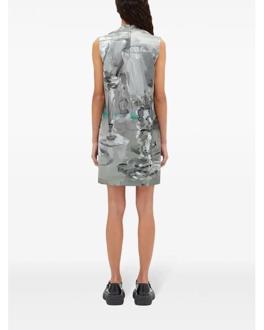 MSGM Gray Graphic-Print Mini Dress