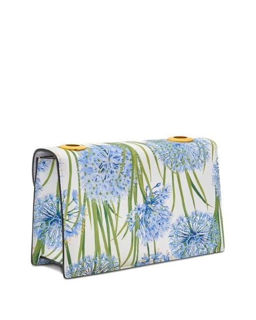 Oscar de la Renta Blue Tro Floral-Appliqué Shoulder Bag