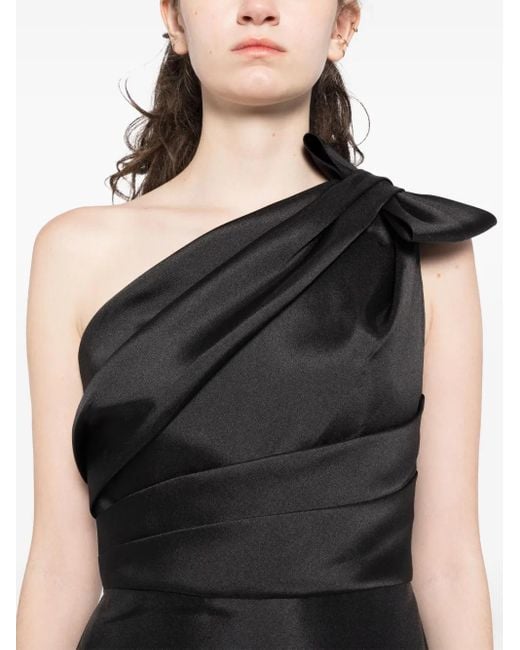 Amsale Black Mikado Draped Bodice Gown