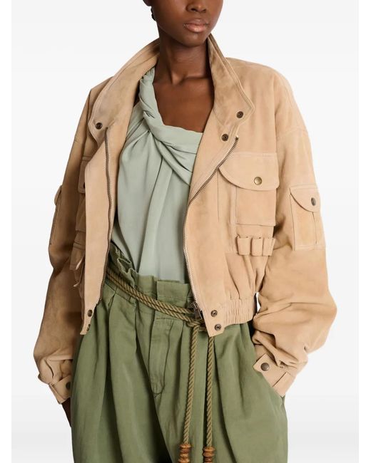 Balmain Natural Pocket Suede Bomber Jacket