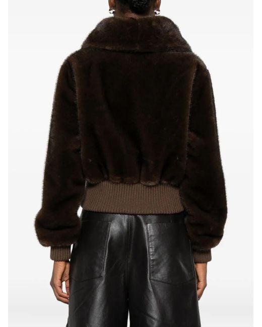 Pinko Black Cropped Jacket With Plush Faux Fur Texture