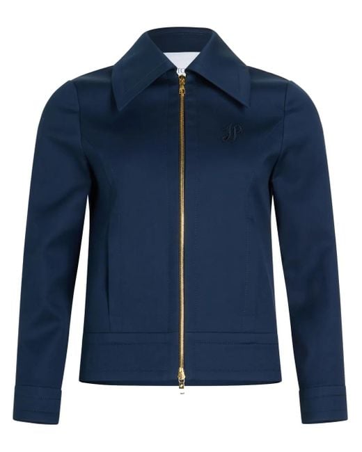 Patou Blue Zip-Up Cropped Twill Jacket