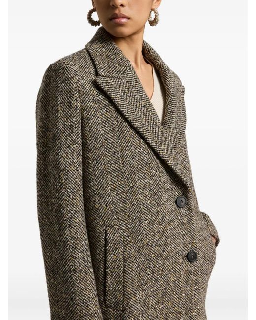 Peserico Gray Herringbone Tweed Coat
