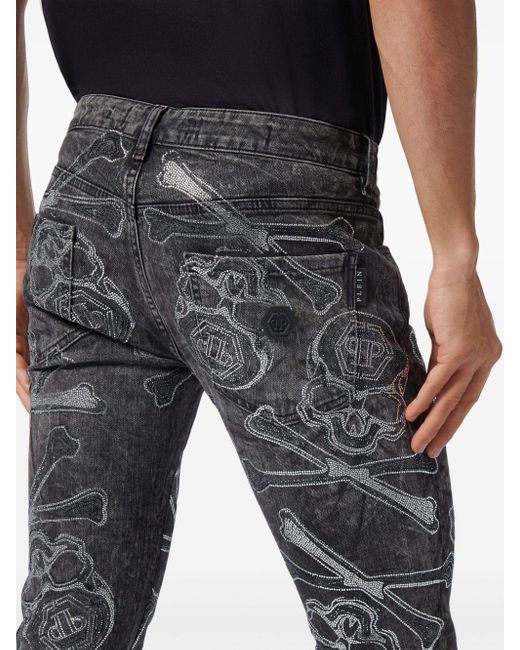 Jeans slim Crystals Tattoo di Philipp Plein in Gray da Uomo