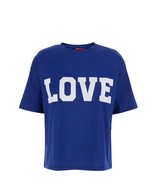 ..,merci Blue Graphic-Detail Cotton T-Shirt