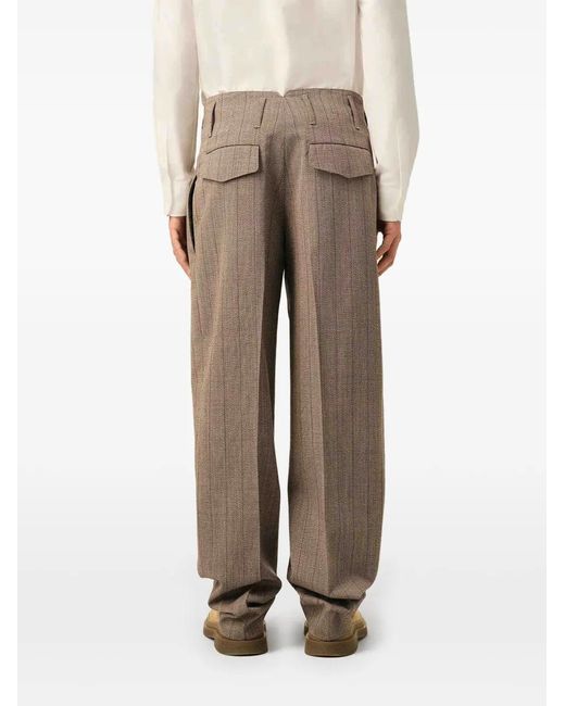 AMI Natural Striped Wool Two-Pleats Trousers for men