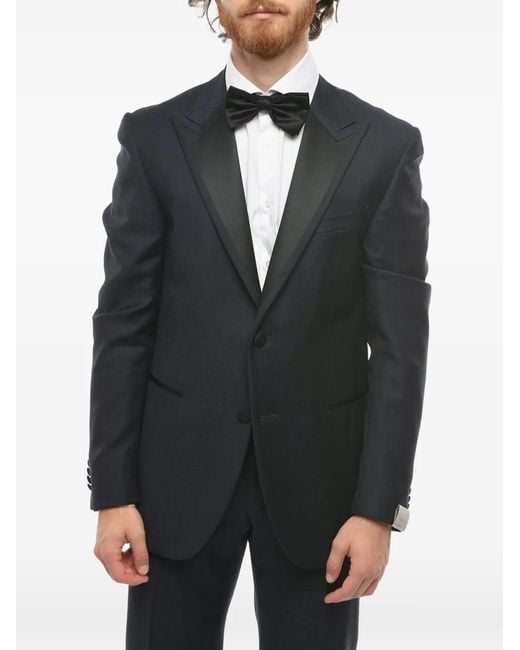 Corneliani Black Satin Peak-Lapel Suit for men