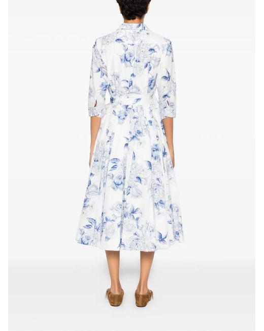 LAVI COUTURE White Floral-Print Belted Dress