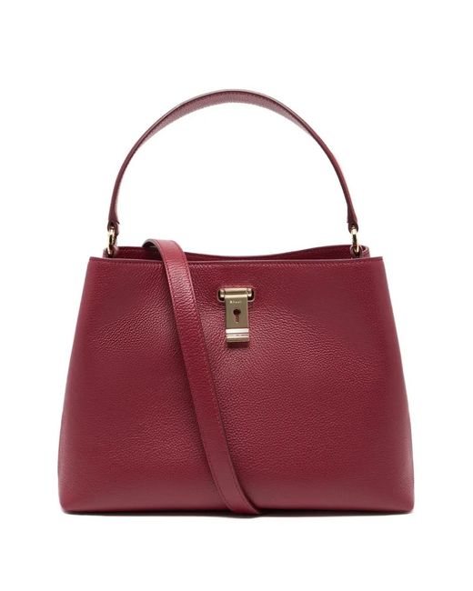 Bally Red Medium Lock Me Grained-Leather Shoulder Bag