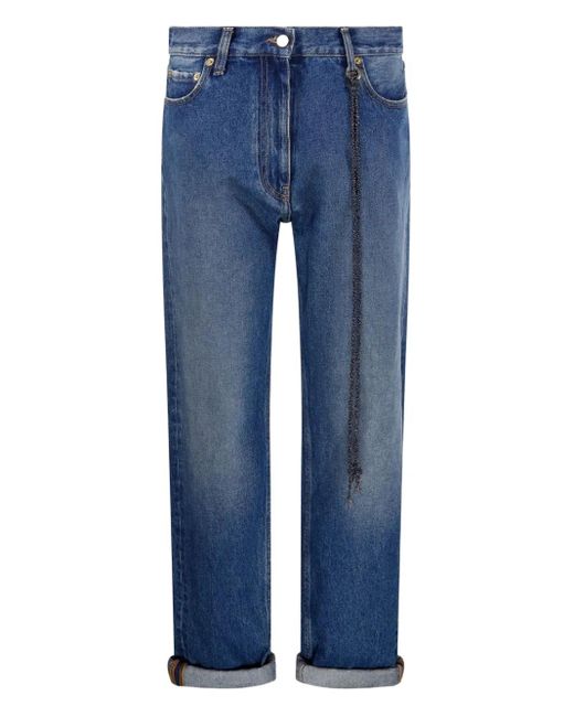 DARKPARK Blue Strap-Embellished Straight-Leg Jeans