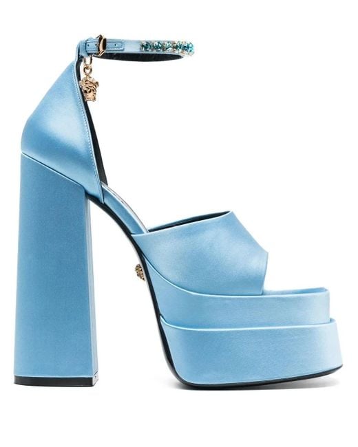Versace Blue Medusa Aevitas Embellished Satin Platform Pumps