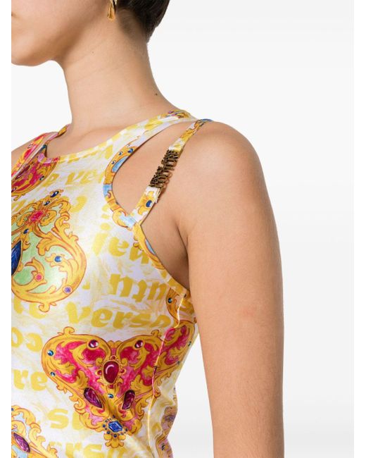 Robe courte à imprimé abstrait Versace en coloris Metallic