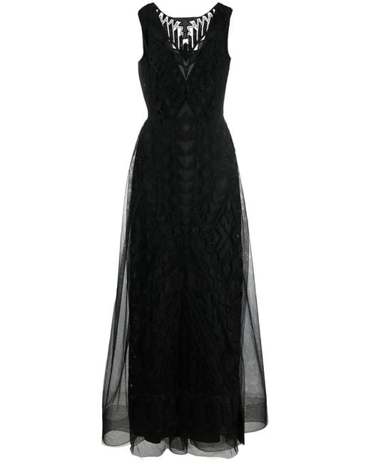 Alberta Ferretti Black Embroidered Tulle Gown