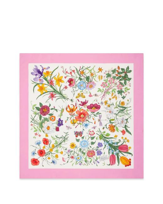 Pañuelo con estampado floral Gucci de color White