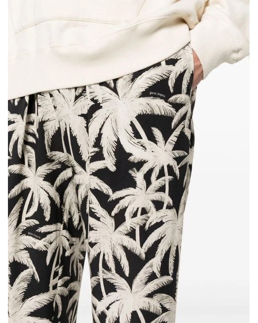 Palm Angels White Allover Logo Loose Fit Trousers for men