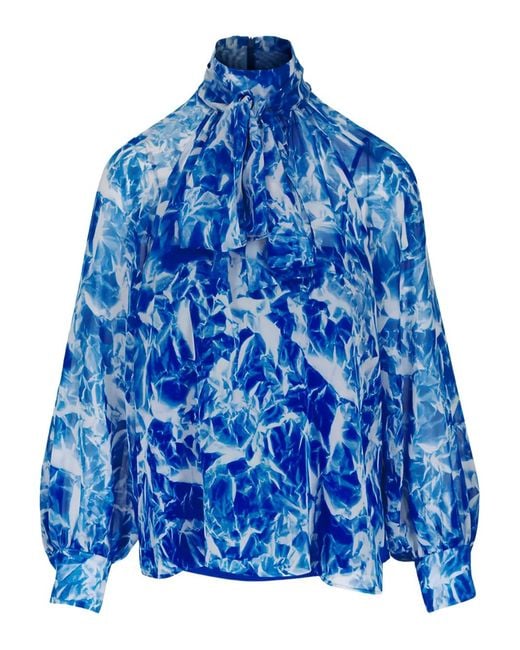 Akris Blue Tie-Neck Blouse