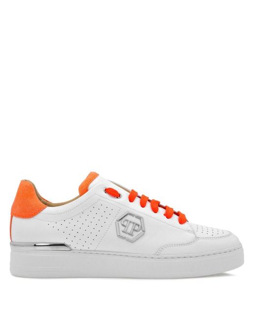 Baskets en cuir à plaque logo Philipp Plein en coloris White