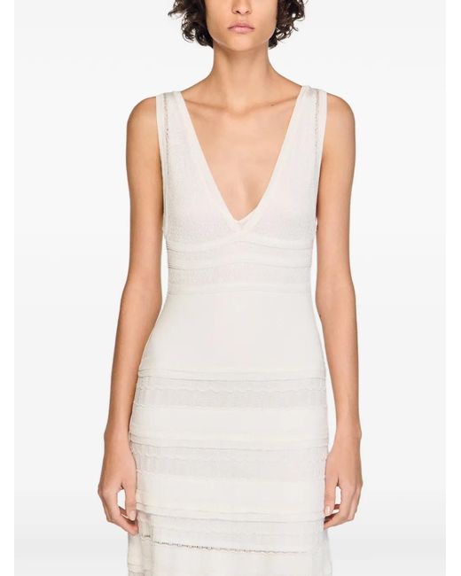 Sandro White Pointelle-Knit Tiered Maxi Dress